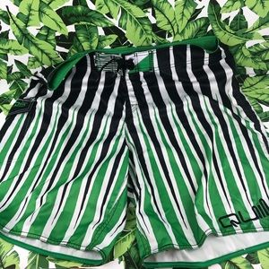 Quiksilver Green Striped Swim Board Shorts
